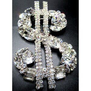 MOANS COUTURE Sparkling Ice Rhinestone $$$ Dollar Sign $$$ Pin Brooch